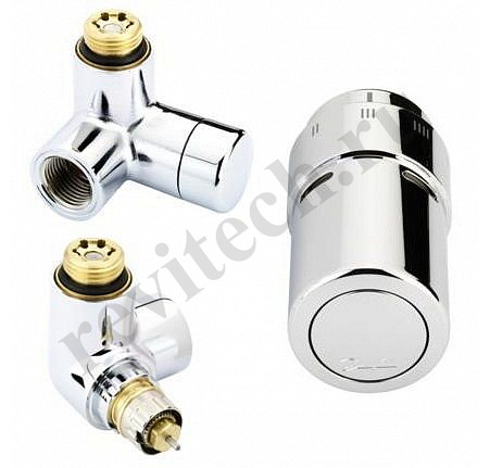 Комплект термостатический 1/2", PN10, Danfoss X-tra/RТX, угловой, с приводом, двойной угол справа (артикул 013G4132~)